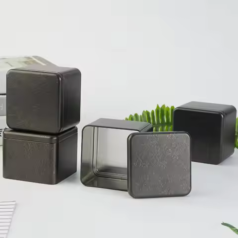 1PC Vintage Black Frosted Square Tea Coffee Candy Storage Box Metal With Lid Perfume Organizer Case 