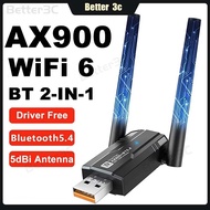 Dual Band 2.4G&5G WiFi6 Wireless Network Card Bluetooth-Compatible 5.4 Dongle AX900M Driver Free USB