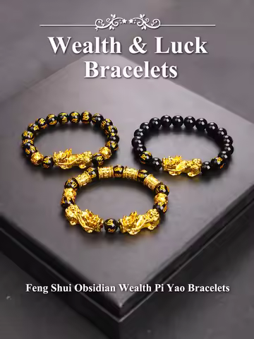 Gold Color Pi Xiu Bracelets Women Feng Shui Obsidian Wealth Pi Yao Bracelets Men 10m Dragon Mantra B