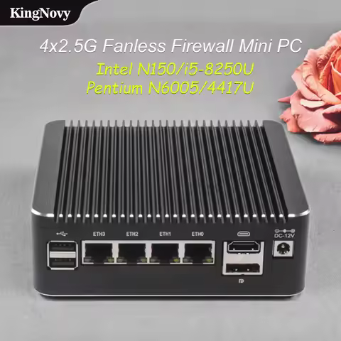 Fanless Firewall Mini PC, Intel N150, i5-8250U, Pentium N6005, 4417U, 4x2.5G LAN, pfSense, OPNsense,