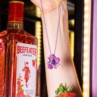 18k 白金紅寶石藍寶石與鑽石花朵吊墜項鍊