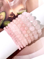 Natural Rose Quartz Beaded Bracelet, Birthstone Healing Crystal 4mm/6mm/8mm/10mm Round Bead Bracelet
