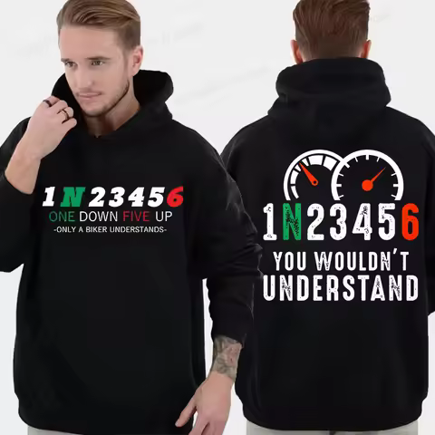New Men's Trendy Hooded Sweatshirt, 1N23456 Motorcycle Gear Shift Motorcyclist Biker Motorbike Print