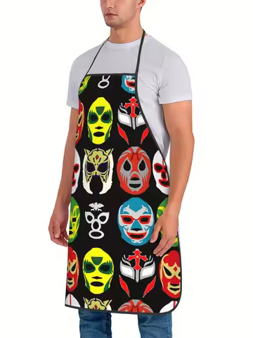 Lucha Libre Mask Apron Wrestling Hero Kitchen Cooking Baking Gift For Men Sports Fan Chef Wear Color