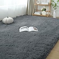 Fluffy Area Rugs for Bedroom 5x7: Shag Rugs for Bedroom - Living Room Area Rug 5x7 Grey Plush Fuzzy 