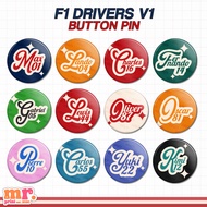 F1 DRIVERS V1 BUTTON FORMULA ONE F1 DRIVER BUTTON PIN