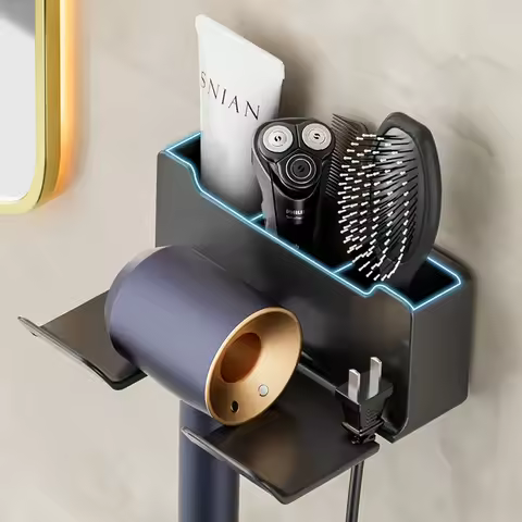 Wall Mounted Hair Dryer Holder For Dyson Bathroom Shelf without Drilling Plastic Hair dryer stand Ba