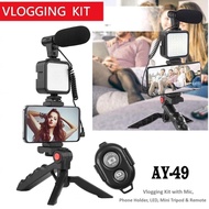 Gậy live stream quay phim chụp ảnh 3 chân có micro và đèn LED. Gậy vlog kèm remote quay tik tok phỏn