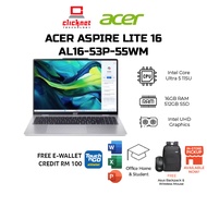 ACER ASPIRE LITE 16 AL16-53P-55WM LAPTOP (Cu5-115U,16G DDR5 RAM, 512GB SSD, 16" WUXGA IPS ,SILVER-W1