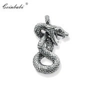 Pendant Python Snake 925 Sterling Silver Black For Women & Men Lovers Heart Europe Style Punk Gift R