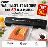 PONY Vacuum Sealer Machine Free 50 Bags Food Sealer Mesin Vacuum Makanan Kedap Udara 90W