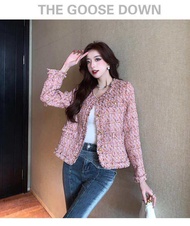 Áo khoác dạ tweed nữ dáng vừa màu hồng mẫu mới hót