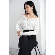 Off-the-shoulder rhinestone-embellished shirt - Chamel-dipped long-sleeved shirt