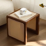 Household Multifunctional Solid Wood Rattan Square Stool Sofa Corner Bedside Table Small Apartment S