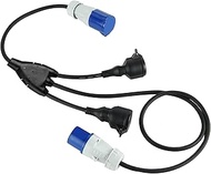 Triple Caravan Splitter Extension, IP44 CEE Plug Power Cable with 2 Schuko Sockets + 1 Industrial CE