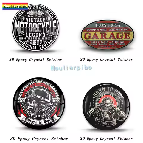 3D Dome Gel Sticker Old Shool Wolf Biker Retro Gril Decal Car Body Decoration Motorcycle Helmet Lapt