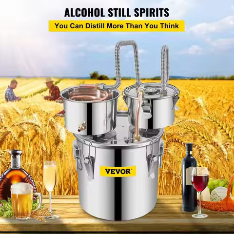 VEVOR Alcohol Still 5 Gal 19L Water Alcohol Distiller Copper Tube With Circulating Pump Home Brewing