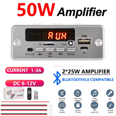 2x25W Complete Stereo Amplifier Kit with Case & Remote DC 6-12V for Car Home Audio FiiO Ampero II DI