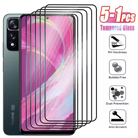5-1Pcs Tempered Glass for Xiaomi Redmi Note 11 12 13 13R Pro Plus 4G 5G Screen Protector Film on Red