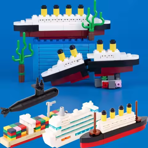 DIY Mini Model Bricks Cruise Ship Cargo Ship Submarine Building Blocks Sea Vessel Titanic Boat Scene