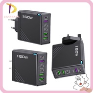 DIACHASG 160W Charger Plug, 6 Ports EU/US/UK Phone Charger Adapter, with LED PD QC3.0 Fast Charging 