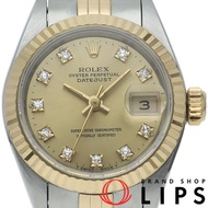 勞力士 Datejust 女士腕錶 10P 鑲鑽 Datejust 女士腕錶 69173G(X) K18YG/SS 香檳色 1991 年翻新拋光顏色極佳 [二手]
