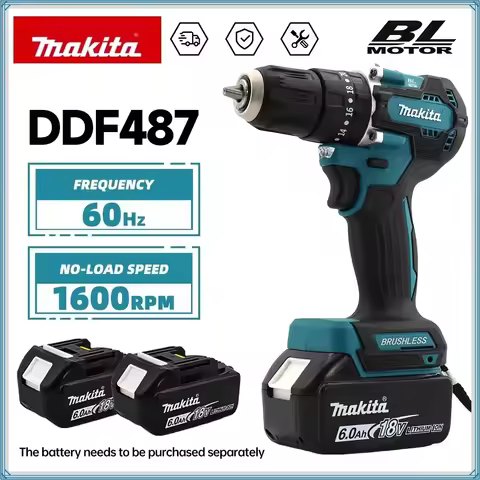 Makita DHP487 Power Tool brushless rechargeable impact drill, high-torque electric screwdriver Tool 