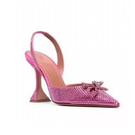 European American Butterfly Buckle Slippers Heels Rhinestone High Heels Wine Glass Heel Pointed Toe 