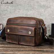 CONTACTS Genuine Leather Crossbody Bag for Men High Quality Casual Messenger Bag Crazy Horse Leather