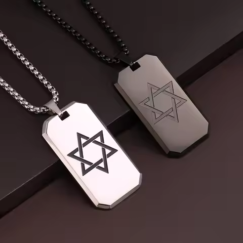 1PC Stainless Steel Minimalism Jewish Star of David Necklace for Men Geometric Six Pointed Star Spir