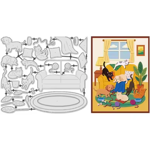 26Pcs Pet Sofa Metal Cutting Dies for Card Making Scrapbooking Animal Die Cuts Puppy Cat Carpet Yarn