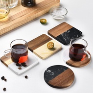 Ins style marble solid wood patchwork coaster insulation mat Bar bar dining bar cup high cold air coaster tool bspmgx