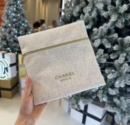 CHANEL香奈兒聖誕白金方形拉鏈化妝袋燙金手拿包旅行袋（平行進口）