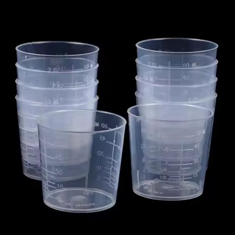 10Pcs 60ML Laboratory Plastic Graduated Measuring Cup Clear Scale Show