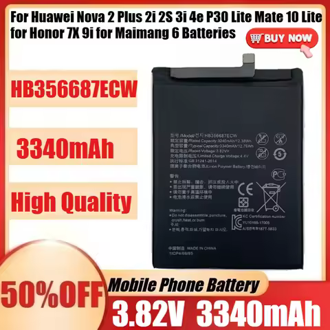 New HB356687ECW Battery For Huawei Nova 2 Plus 2i 2S 3i 4e P30 Lite Mate 10 Lite for Honor 7X 9i for