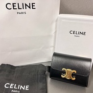 全新*Celine皮夾(官網上尚在販售中) - 亮面牛皮革TRIOMPHE COMPACT銀包連零錢格 黝黑色