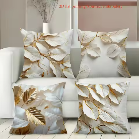 Luxury Gold Leaf Pattern Decorative Throw Pillow Cover 2D Printed Polyester Sofa Cushion Case for Mo