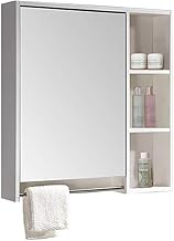 YWAWJ Bathroom Cabinet with Double Cabinet Nordic Wall-Mounted Waterproof Mirror Box with Shelf Storage Mirror for Wall Mounting, Storage Organizer, Adjustable Wooden Shelf