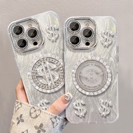 Money Dollar Symbol Phone Case Rotating Dollar Sparkling Diamond Rotating Coin Feather Like For Appl