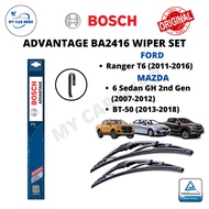 BOSCH Advantage BA2416 U Hook Wiper Set for Ford Ranger T6 (2011-2016) / Mazda 6 Sedan GH 2nd Gen / 