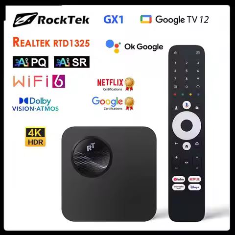 Netflix Certified Google 12 TV Box RockTek GX1 UHD Realtek1325 A55 Edge AI Support Dolby Atmos Visio