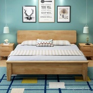 Katil Kayu Pepejal Nordic Minimalis Moden Kotak Tinggi 1.8m Bilik Tidur Utama Katil Double Apartmen 