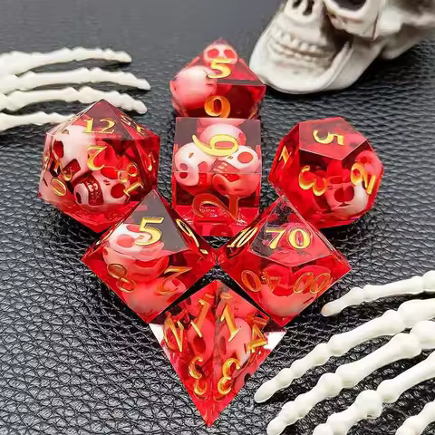 7Pcs/set Skull Dice Red Black D4 D6 D8 D10 D% D12 D20 Polyhedral Games Dice Set for Role Playing Boa