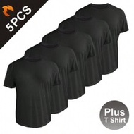 5pcs/Pack Plus Size Men's Black T-Shirts, Sizes Available: 2XL/3XL/4XL/5XL/6XL, Ultra-Lightweight Qu
