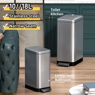 10/18L Garbage Bin Kitchen Living Room with Lid Narrow Seam Stainless Steel Covered Bathroom Toilet