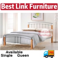 BEST LINK FURNITURE METAL BED FRAME WITH WOODEN LEGS | COMES IN SINGLE AND QUEEN