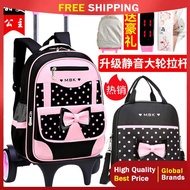 beg sekolah roda Beg sekolah troli kanak-kanak puteri Korea, pelajar sekolah rendah 6-12 tahun, beg galas kanak-kanak perempuan, gred 1-3-6 9