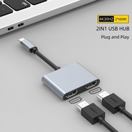 2 IN 1 USB HUB 4K 30Hz/Type-C to 2*HDMI For Windows System Macbook Pro/Monitor/High-Definition TV/Projector/Mobile Phone