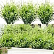 DVGUN 12 Bundles Artificial Grass Plants Fake Bushes Artificial Shrubs Wheat Grass Greenery for House Plastic Outdoor UV Resistant Faux Wheat Grass