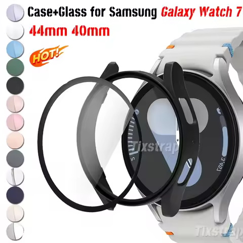 Glass+Case for Samsung Galaxy Watch 7 44MM 40MM Full Coverage Bumper PC Protective Case Cover for Ga